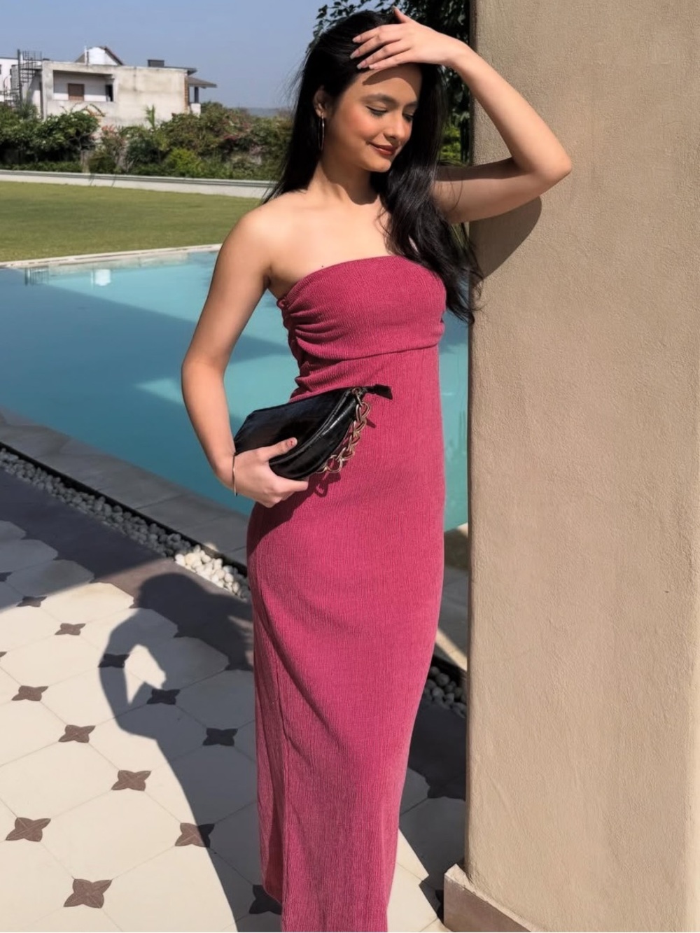 Zara Strapless Maxi Dress in Deep Rose Pink